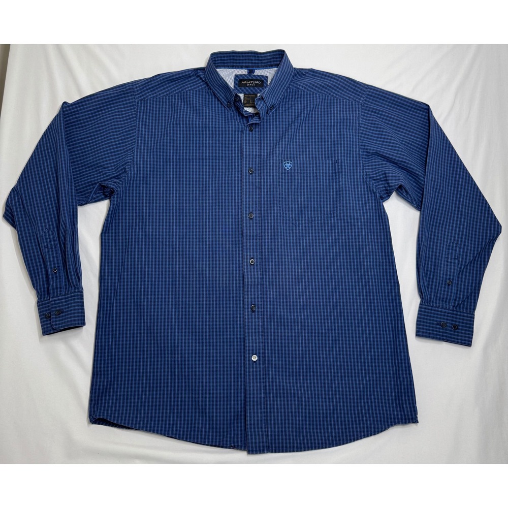 Ariat Pro Series Mens Blue Plaid Long Sleeve Button Down Shirt Large Western